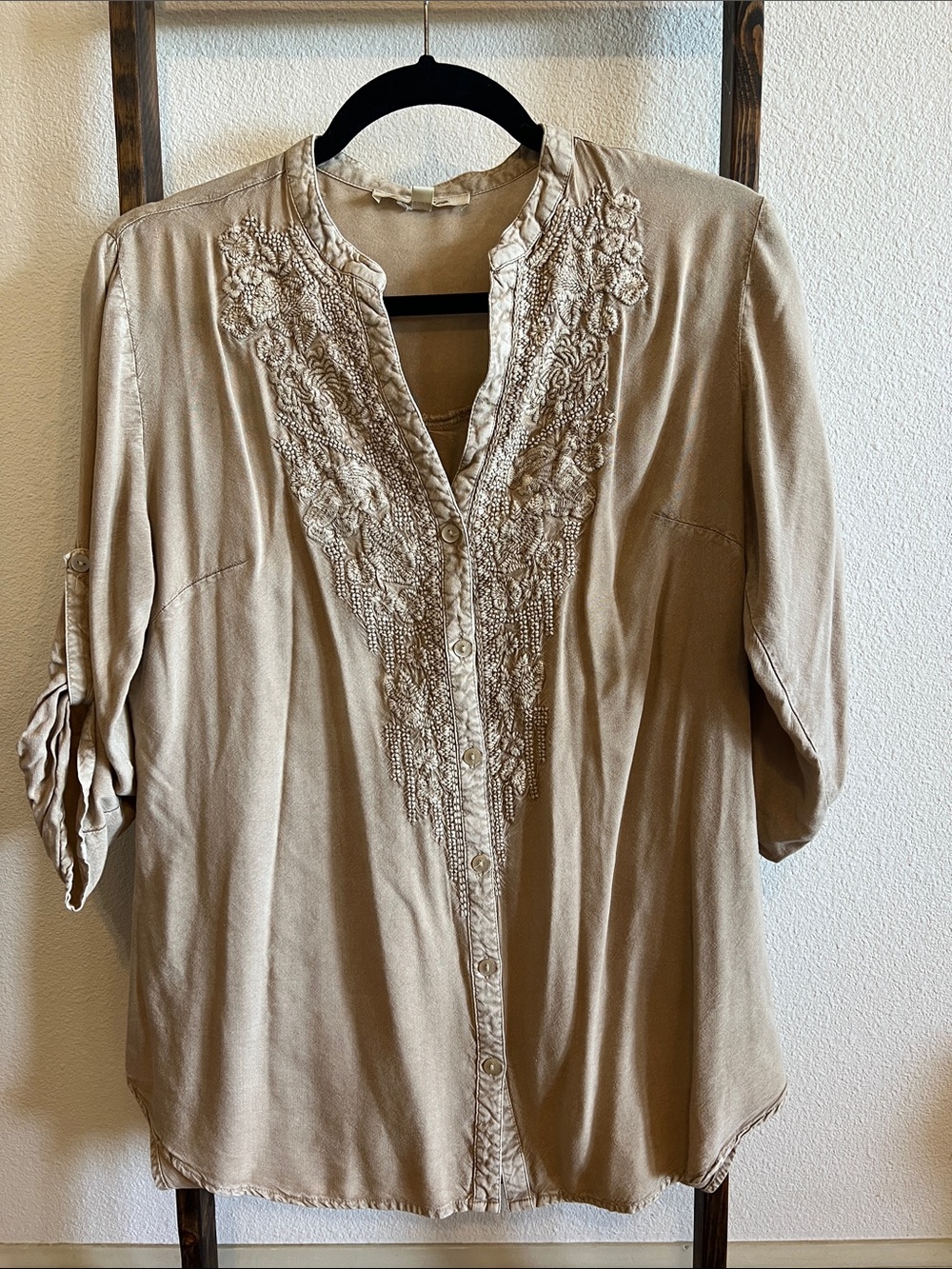 Solitaire Embellished Tunic in Beige Size Small
